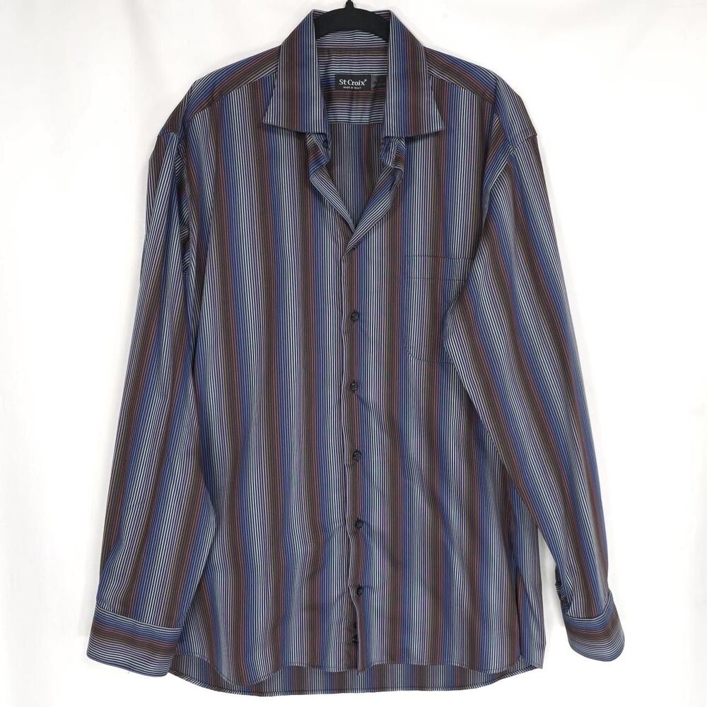 St. Croix Men’s Shirt Size XL 17 - 17.5 ITALY MADE Striped Multicolor Cotton